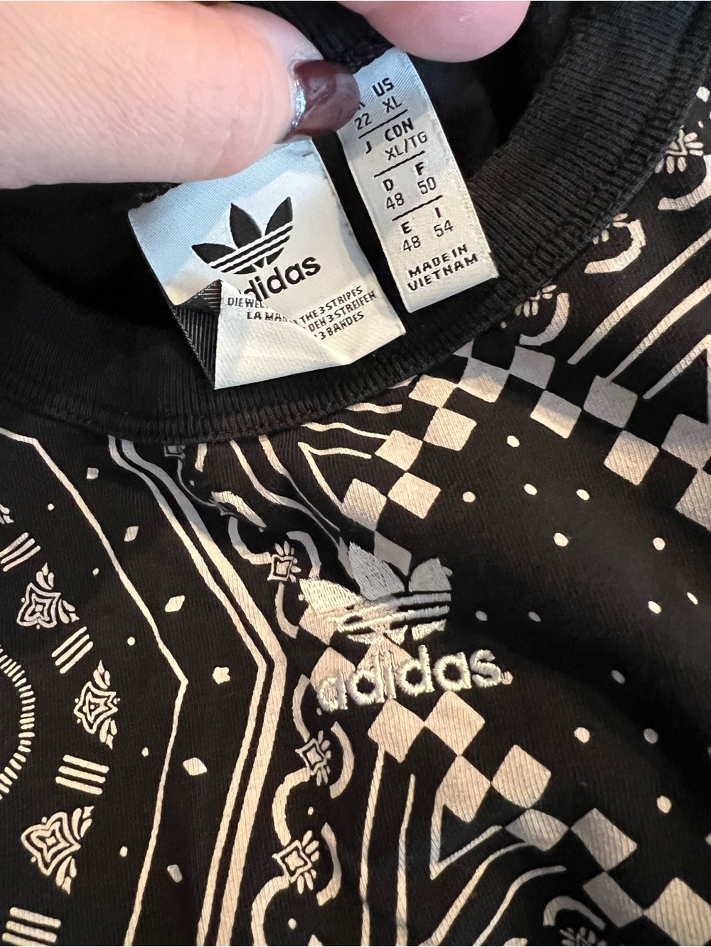 adidas Black & White Bandana Print Crop Top - Picture 2 of 2
